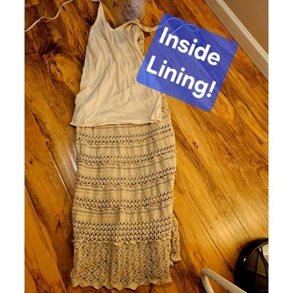 MODA International Sm‎ Y2K Oatmeal Crochet Allover Maxi Dress. Rare find. Hippie - Picture 7 of 15